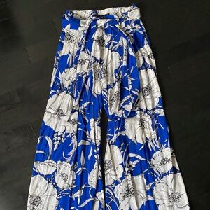 Zara Wide Leg Blue and White Floral Pants